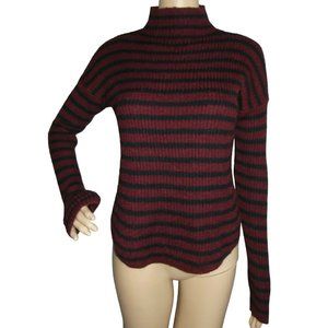 Express XS Black & Burgundy Striped Mock Neck Shirttail Sweater 0-2 mohair wool